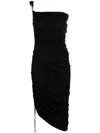 Bottega Veneta One-shoulder Asymmetric Embellished Satin-jersey Midi Dress In Black
