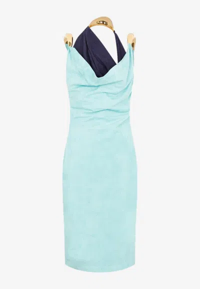 Bottega Veneta Fluid Suede Midi Dress With Metal Detail Women In Blue