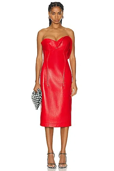 Bottega Veneta Thick Glossy Leather Bustier Dress In Red