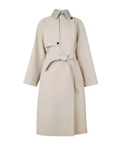 Bottega Veneta Mid-length Stand-collar Trench Coat In Neutral