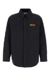 Bottega Veneta Quilted Cotton Overshirt With Front Pocket And Rounded Hem In Blue