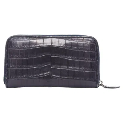 Pre-owned Bottega Veneta Midnight Blue Scaled Leather Zip Around Long Wallet
