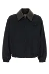 Bottega Veneta Mens Midnight Blue Intrecciato-collar Blouson Cotton-blend Jacket In Black