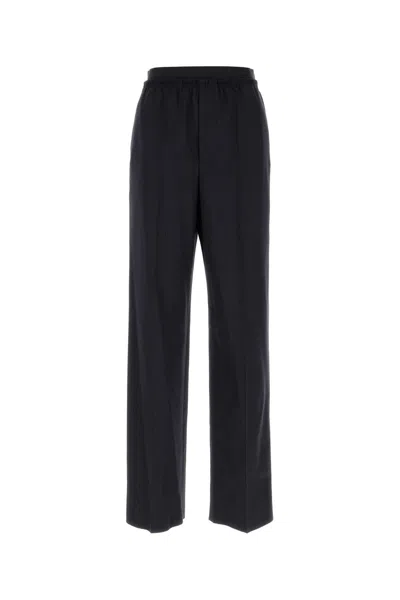 Bottega Veneta Women Midnight Blue Wool Wide-leg Pant In Black