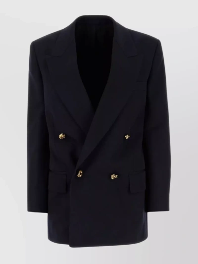 Bottega Veneta Midnight Wool Blazer With Back Slit And Peak Lapels In Black