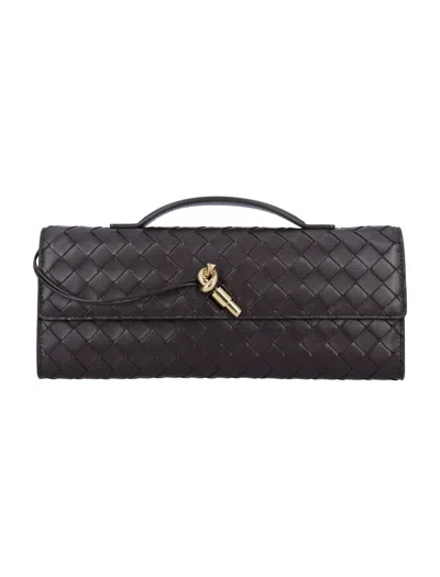 Bottega Veneta Mini Andiamo Intrecciato Leather Clutch With Metallic Knot Closure In Fondent