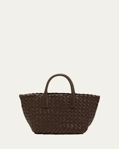 Bottega Veneta Mini Leather Intreccio Cabat Tote Bag In Brown