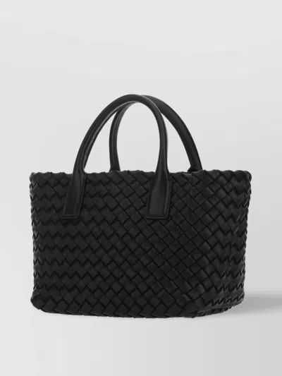 Bottega Veneta Woman Black Leather Mini Cabat Handbag