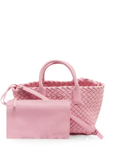 Pre-owned Bottega Veneta Mini Cabat Intrecciato-leather Tote Bag In Pink