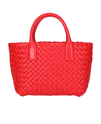Bottega Veneta Mini Cabat Logo Knitted Shoulder Bag In Red