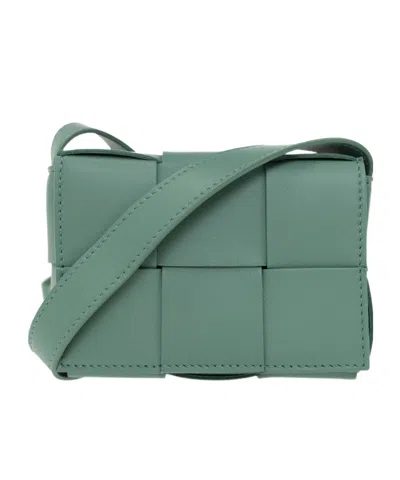 Bottega Veneta Mini Cassette Knitted Shoulder Bag In Green