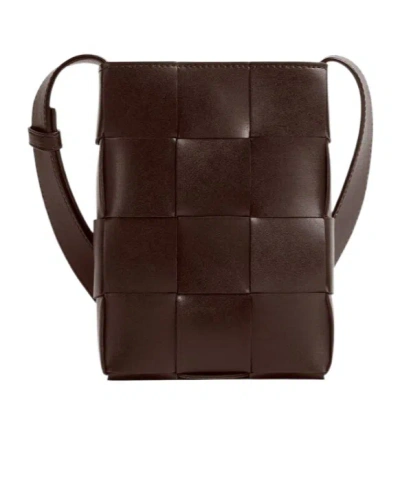Bottega Veneta Mini Cassette Pattern Shoulder Bag In Black