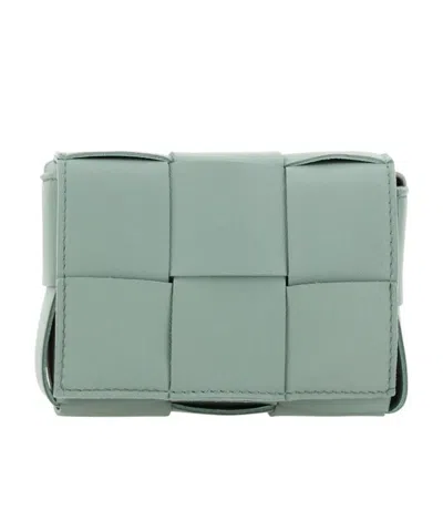 Bottega Veneta Mini Cassette Shoulder Bag In Sage Green