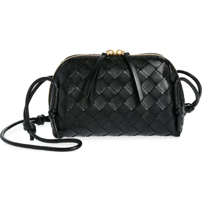 Bottega Veneta Mini Concert Intrecciato Leather Crossbody Bag In 8425 Black-gold