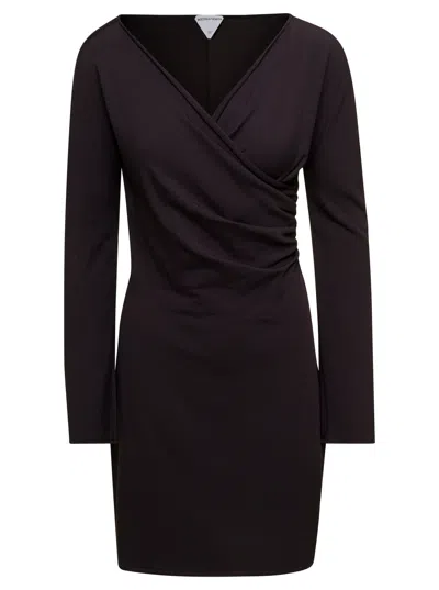 Bottega Veneta Mini Dark Brown With Front Cross-over In Fluid Viscose Woman