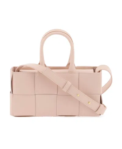 Bottega Veneta Mini East-west Arco Intrecciato Leather Tote Bag In Pink