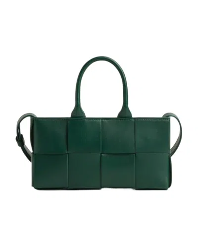Bottega Veneta Arco Mini Intreccio East-west Tote Bag In Emerald