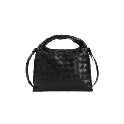 Bottega Veneta Mini Hop Hobo Handbag In Intrecciato Calf Leather In Black