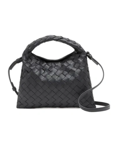 Bottega Veneta Mini Hop Knitted Shoulder Bag In Black Brass Black