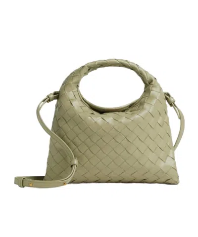Bottega Veneta Mini Wallace Intrecciato Leather Shoulder Bag In Travertine/brass