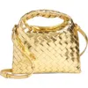 Bottega Veneta Mini Hop Mirror Intrecciato Leather Hobo Bag In Gold