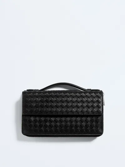 Bottega Veneta Mini Intrecciato Calfskin Zip Organizer Wallet In Nero