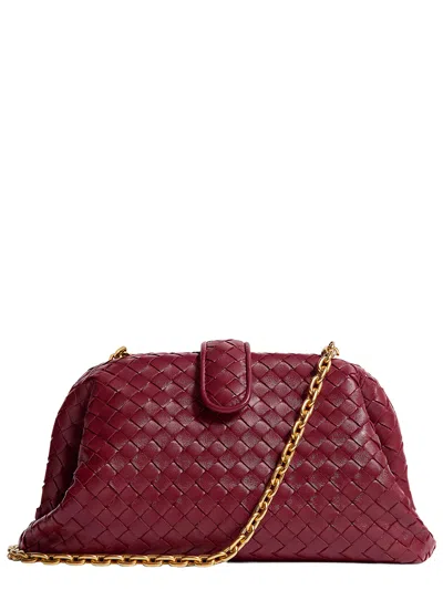 Bottega Veneta Mini Intrecciato Leather Clutch Crossbody With Brass-tone Chain In Burgundy