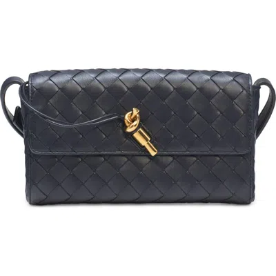 Bottega Veneta Mini Intrecciato Leather Crossbody Bag In Space/brass