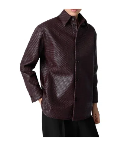 Bottega Veneta Mini Intrecciato Leather Shirt In Brown