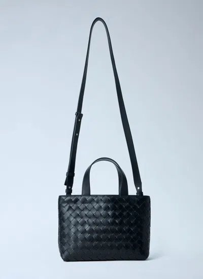 Bottega Veneta Mini Intrecciato Zipped Tote Bag In Black