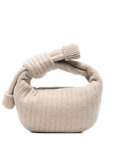 Pre-owned Bottega Veneta Mini Jodie Knit-top Handle Bag In Neutral