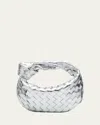 Bottega Veneta Jodie Mini Knotted Intrecciato Distressed Metallic Leather Tote In 8101 Silver