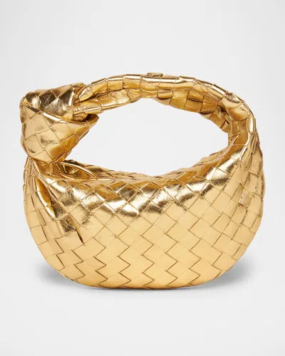 Bottega Veneta Mini Jodie Metallic Leather Top-handle Bag In Gold