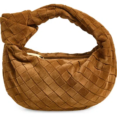 Bottega Veneta Mini Handbag With Intrecciato Motif And Gold Finish In Brown