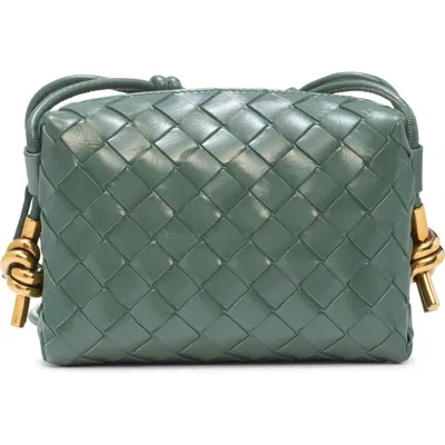 Bottega Veneta Mini Knot Detail Intrecciato Leather Crossbody Bag In Aloe/ Brass