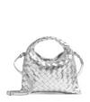 Bottega Veneta Mini Lambskin Hop Top-handle Bag In Silver
