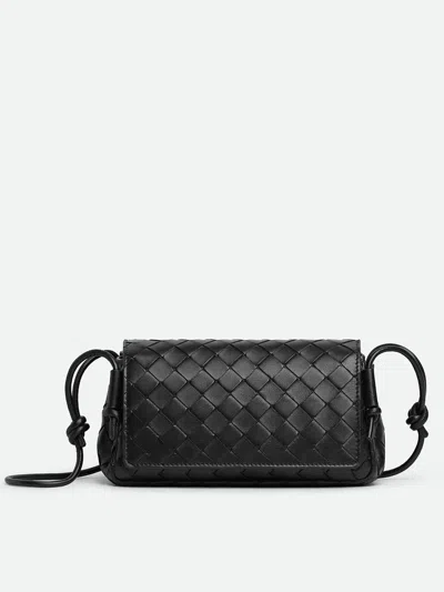 Bottega Veneta Mini Leather Bag With Adjustable Strap - Two Compartments In Black
