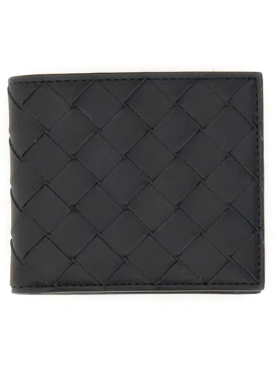 Bottega Veneta Mini Leather Bi-fold Wallet 9.5 Cm X 11 Cm X 1 Cm In Black