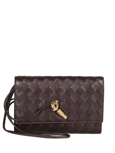 Bottega Veneta Mini Leather Card Case Wallet With Sliding Strap (12.6 Cm X 19 Cm X 2 Cm) In Marrone