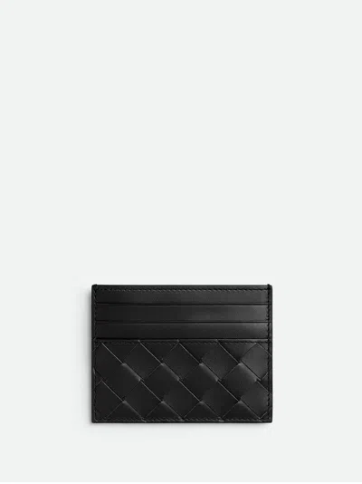 Bottega Veneta Mini Leather Card Wallet 7 Cm Height, 10.2 Cm Width With 4 Card Slots & Central Pocke In Nero