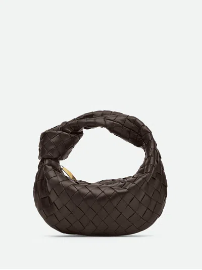 Bottega Veneta Mini Leather Handbag With Intrecciato Motif And Gold Finish Accents - W 28 X H 10 X D In Brown