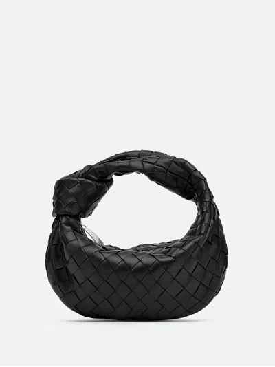 Bottega Veneta Mini Leather Handbag With Intrecciato Motif And Handle, Single Compartment, Gold-fini In Nero