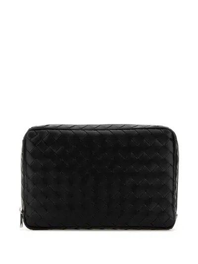 Bottega Veneta Mini Leather Zippered Bag - 17 Cm X 26 Cm X 5 Cm In Black
