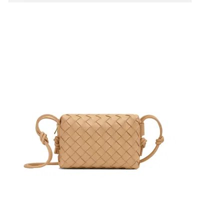 Bottega Veneta Mini Loop Intrecciato Leather Camera Bag In Cream