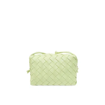 Bottega Veneta Mini Loop Camera Intrecciato Leather Crossbody Bag In Fennel & Gold