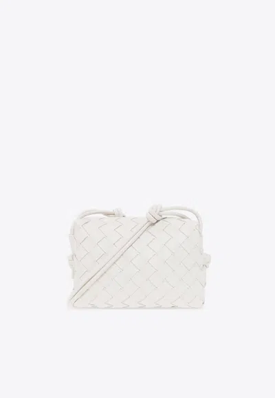 Bottega Veneta Mini Loop Crossbody Bag In Intrecciato Leather In White