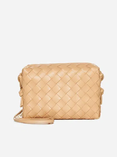 Bottega Veneta Loop Mini Intrecciato Leather Shoulder Bag In Almond-gold