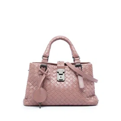 Pre-owned Bottega Veneta Mini Nappa Leather Intrecciato Roma Satchel In Pink