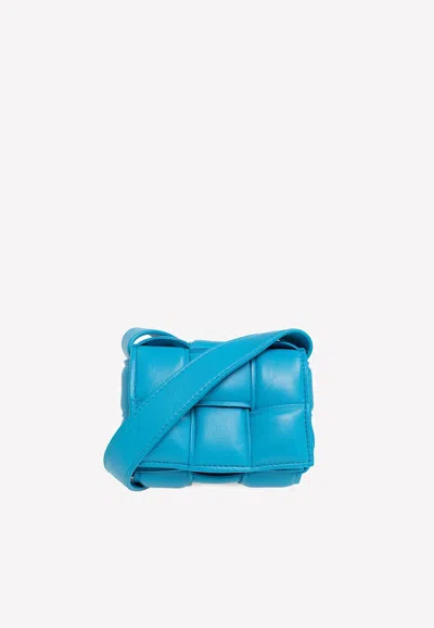 Bottega Veneta Mini Padded Cassette Shoulder Bag In Intreccio Leather In Blue