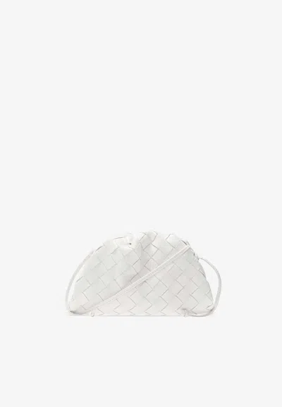 Bottega Veneta The Mini Pouch Intreccio Leather Clutch In Chalk